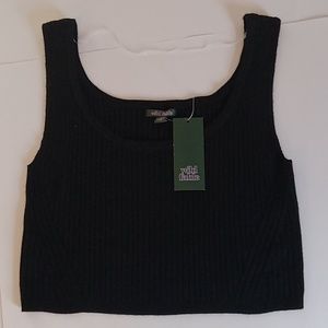 Classic Ribbed Sweater Knit Crop Top, Size M, Black